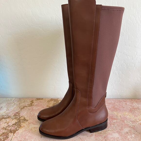 Cole Haan Noelle Brown Leather Knee High Stretch Riding Boots Womens 7.5 - Picture 3 of 15